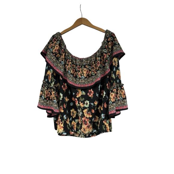 Flying Tomato Ruffle Floral Off The Shoulder Belle Sleeve Top Womens Size 3XL - Picture 3 of 5